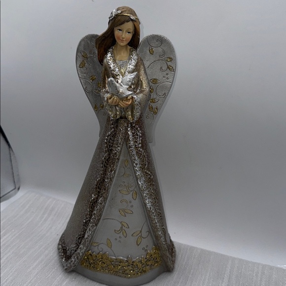 Angel Figurine holding a dove shimmering gold and silver design 12” tall - Picture 3 of 14